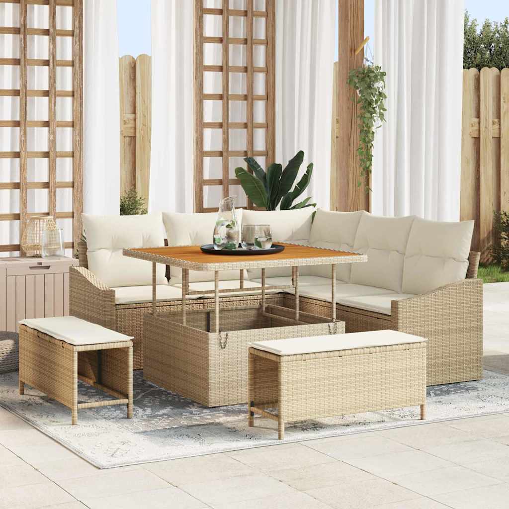 Gartensofa-set 8 stk. Beige Poly-Rattan