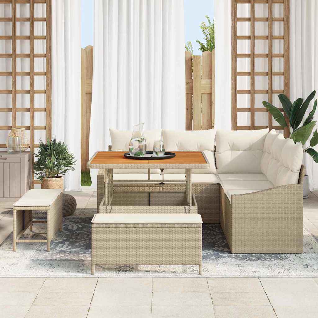 Gartensofa-set 8 stk. Beige Poly-Rattan