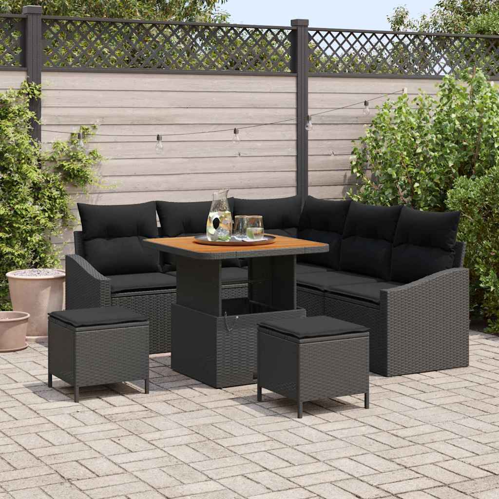 Gartensofa-set 8 stk. Schwarz Poly-Rattan