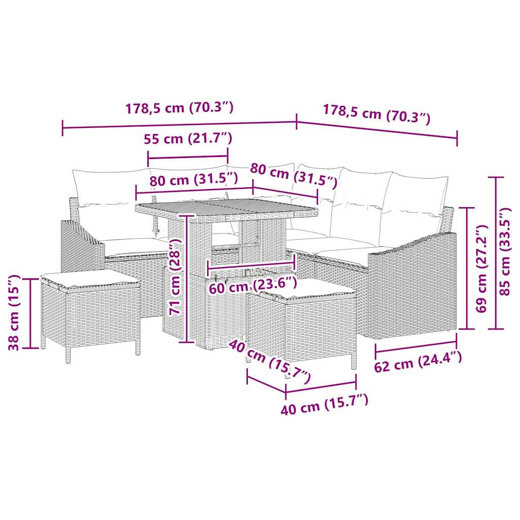 Gartensofa-set 8 stk. Schwarz Poly-Rattan