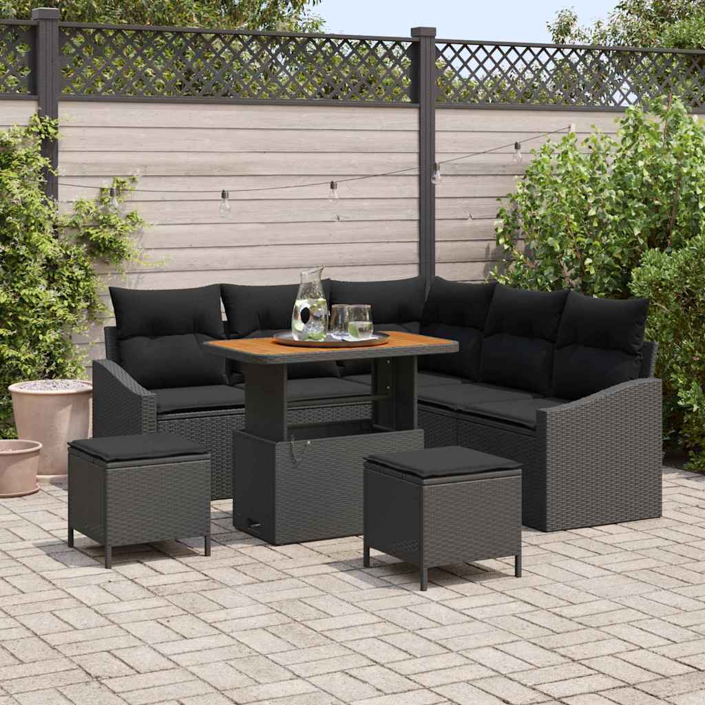 Gartensofa-set 8 stk. Schwarz Poly-Rattan