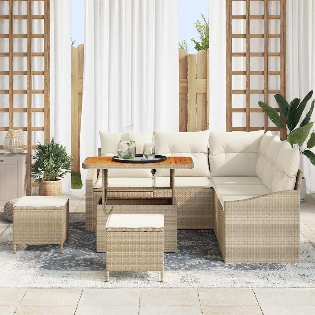 Gartensofa-set 8 stk. Beige Poly-Rattan