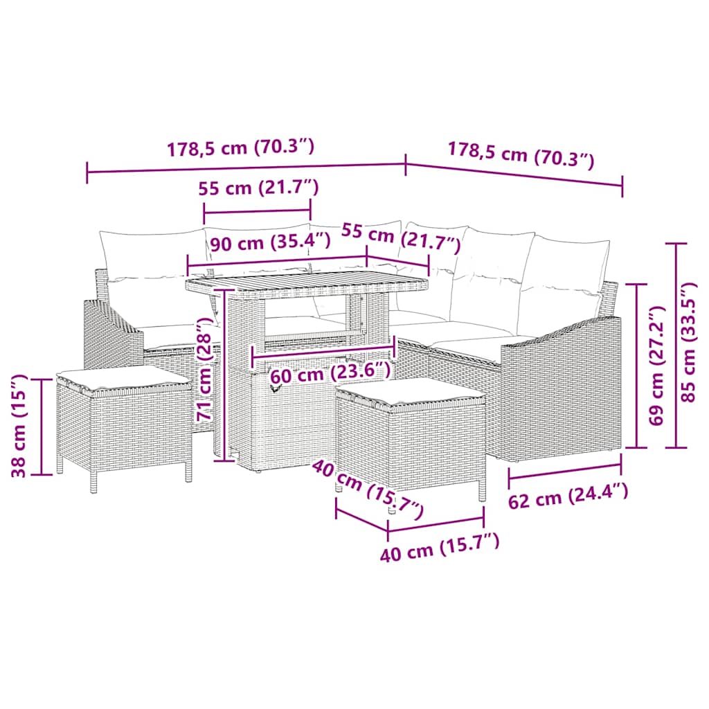 Gartensofa-set 8 stk. Beige Poly-Rattan