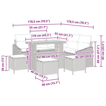 Gartensofa-set 9 stk. Schwarz Poly-Rattan
