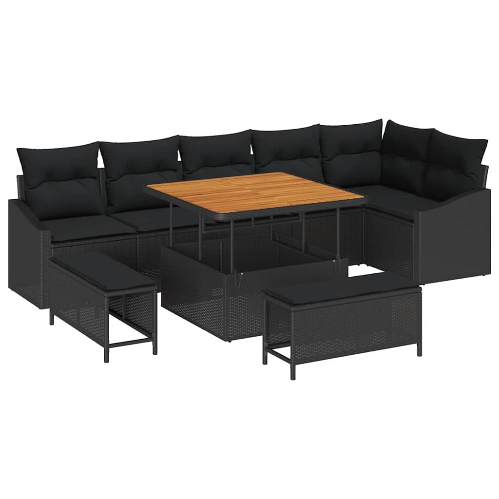 Gartensofa-set 9 stk. Schwarz Poly-Rattan