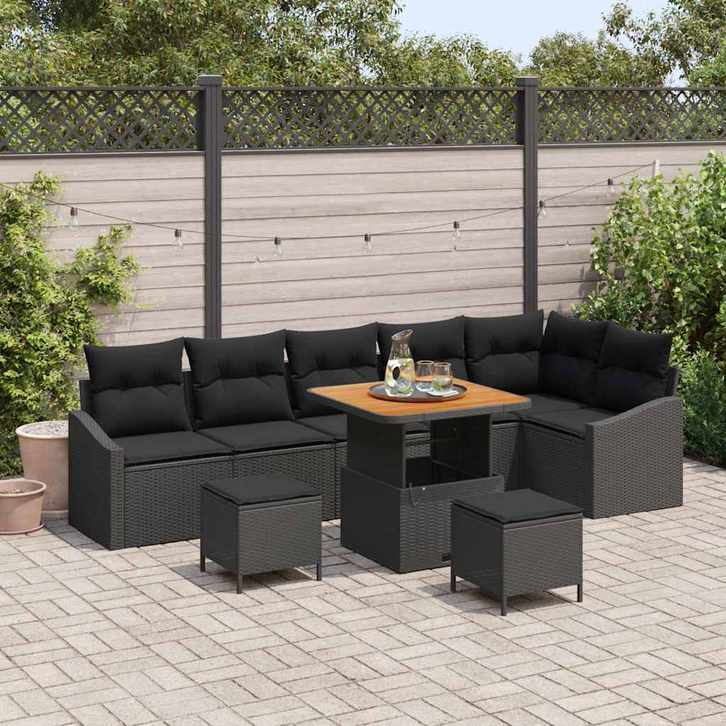 Gartensofa-set 9 stk. Schwarz Poly-Rattan