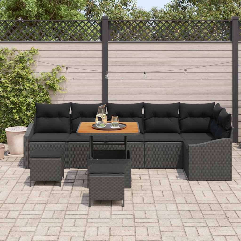 Gartensofa-set 9 stk. Schwarz Poly-Rattan