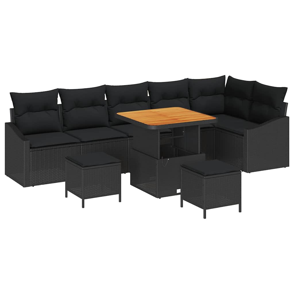 Gartensofa-set 9 stk. Schwarz Poly-Rattan