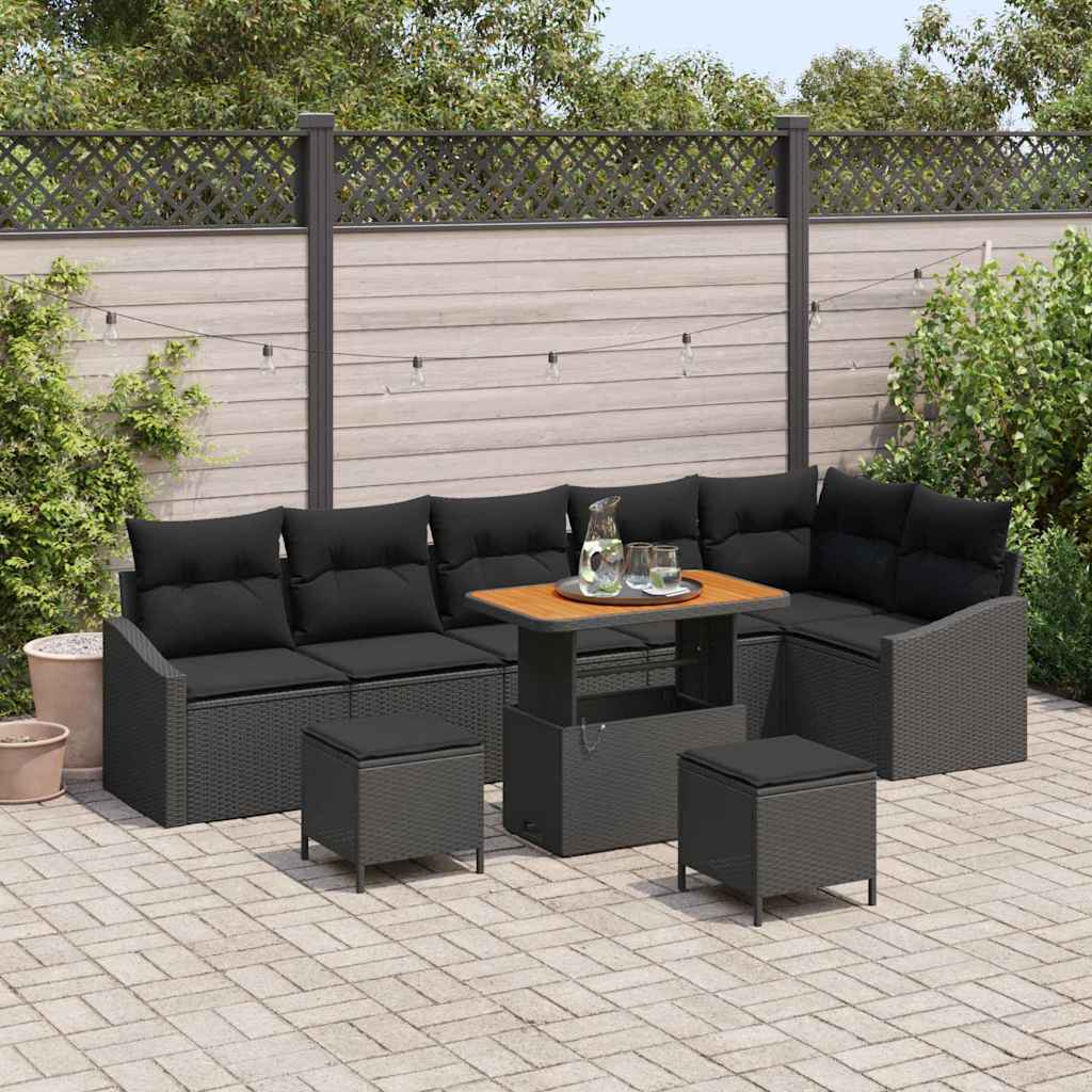 Gartensofa-set 9 stk. Schwarz Poly-Rattan