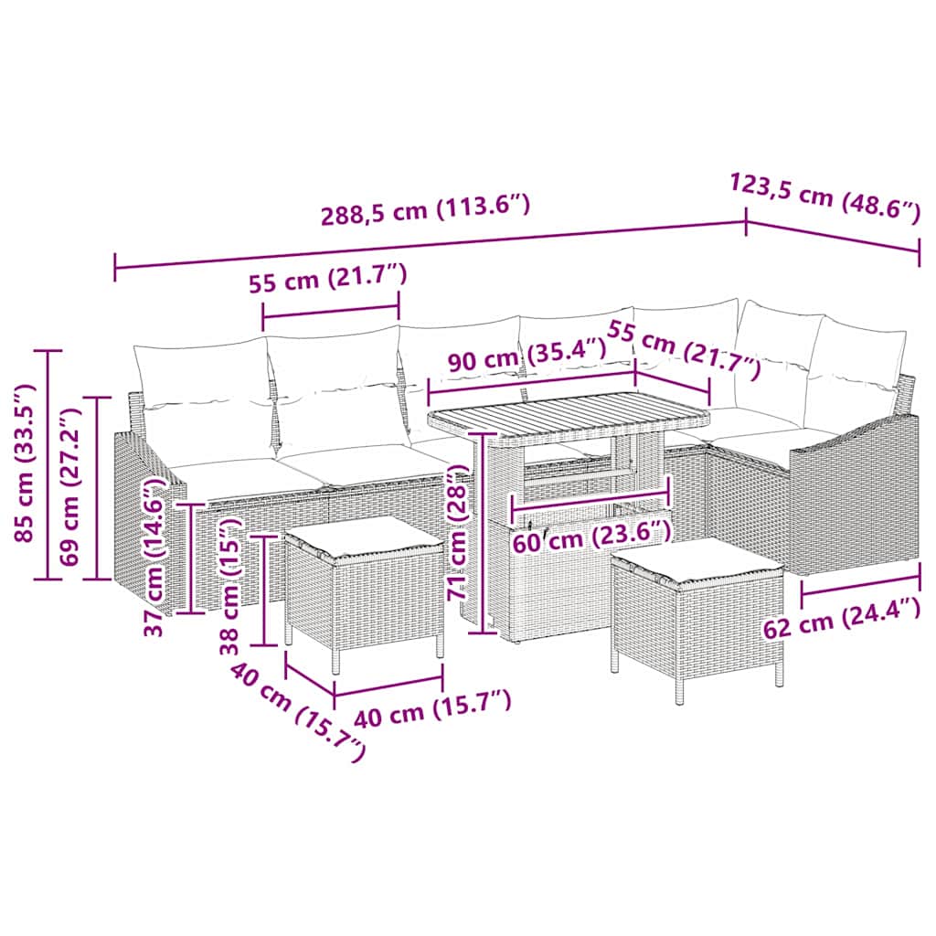 Gartensofa-set 9 stk. Schwarz Poly-Rattan