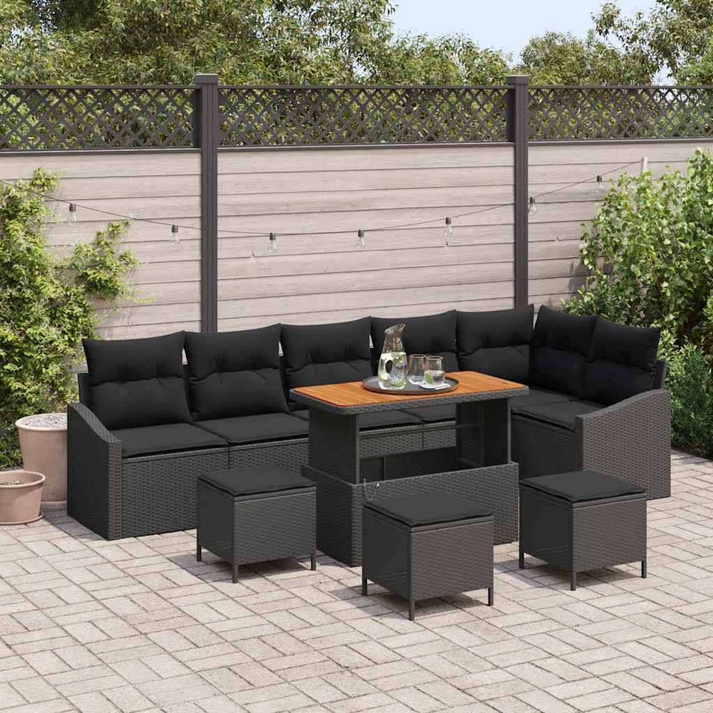 Gartensofa-set 10 stk. Schwarz Poly-Rattan