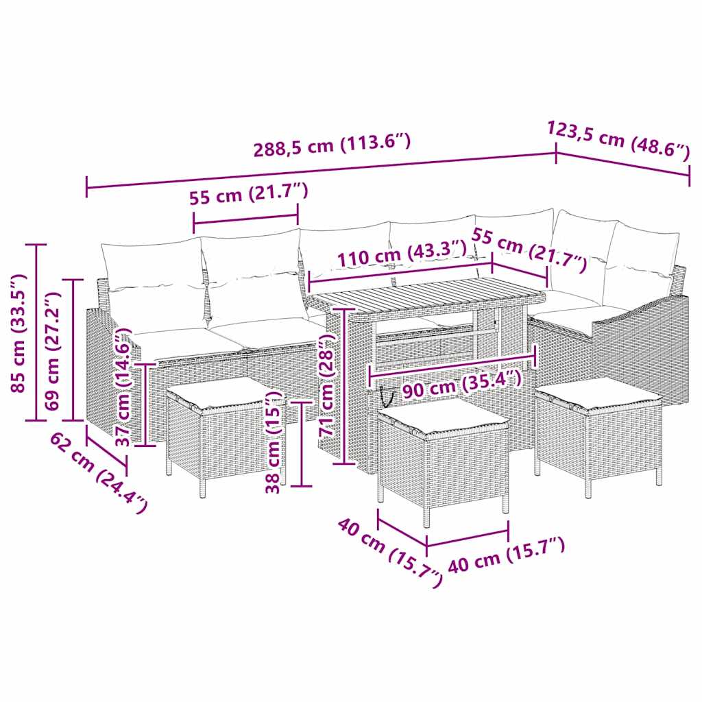 Gartensofa-set 10 stk. Schwarz Poly-Rattan