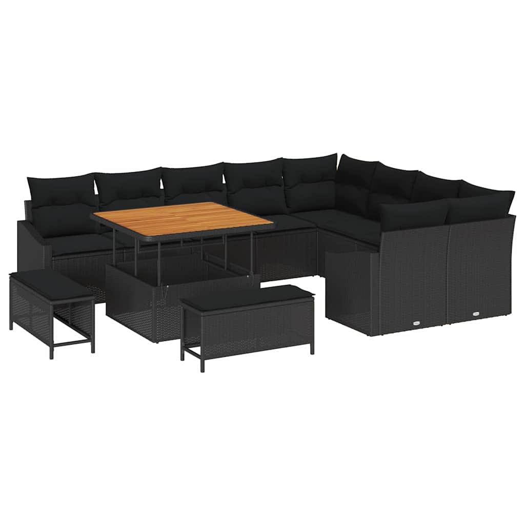 Gartensofa-set 12 stk. Schwarz Poly-Rattan