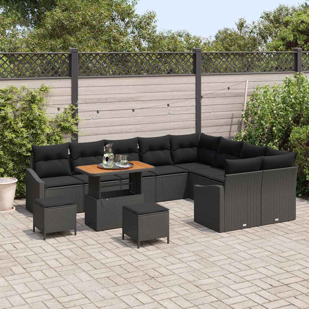 Gartensofa-set 12 stk. Schwarz Poly-Rattan