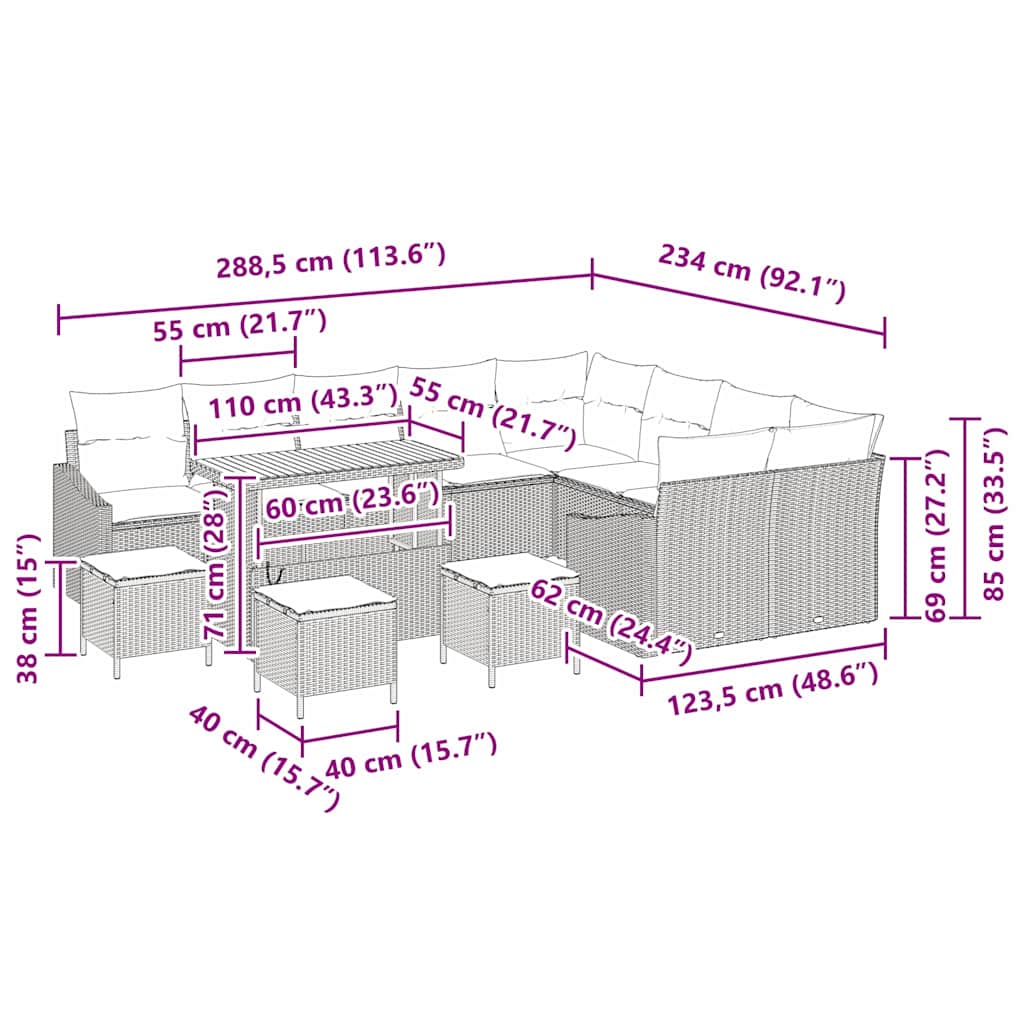 Gartensofa-set 13 stk. Schwarz Poly-Rattan