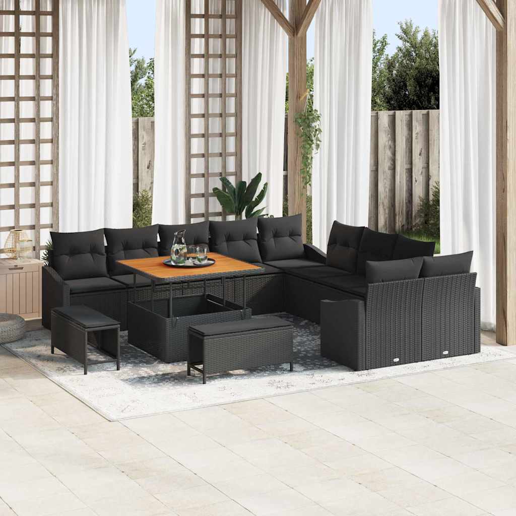 Gartensofa-set 13 stk. Schwarz Poly-Rattan