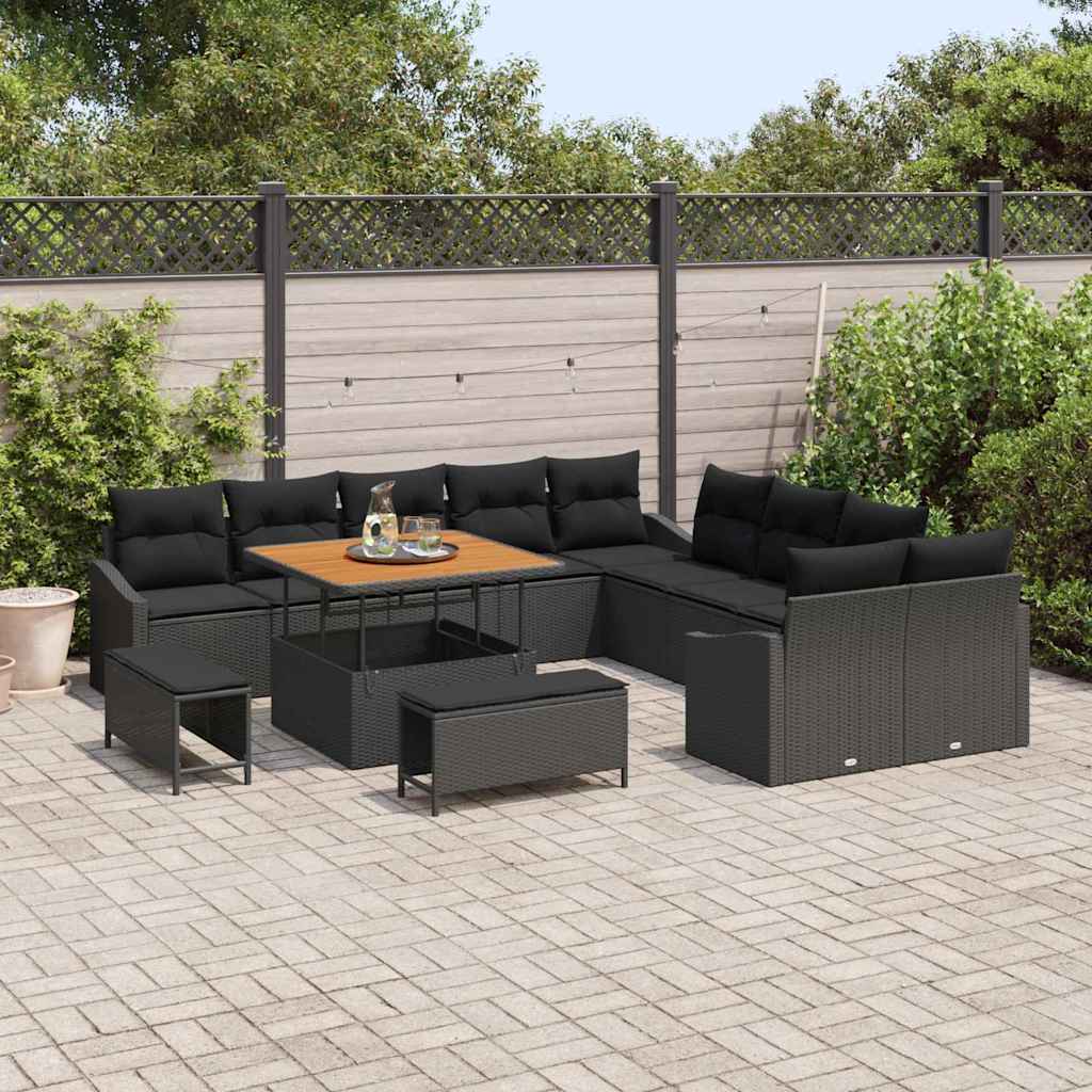 Gartensofa-set 13 stk. Schwarz Poly-Rattan