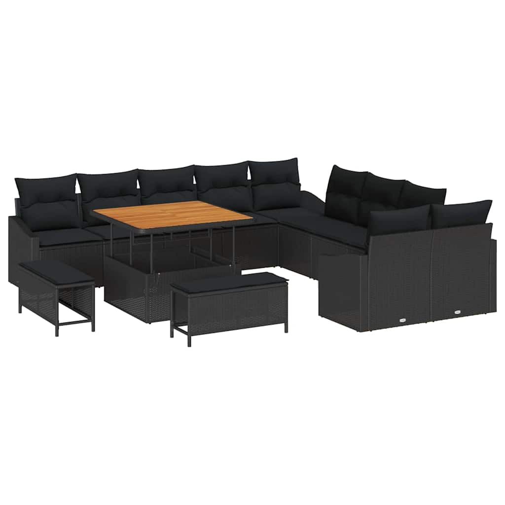 Gartensofa-set 13 stk. Schwarz Poly-Rattan