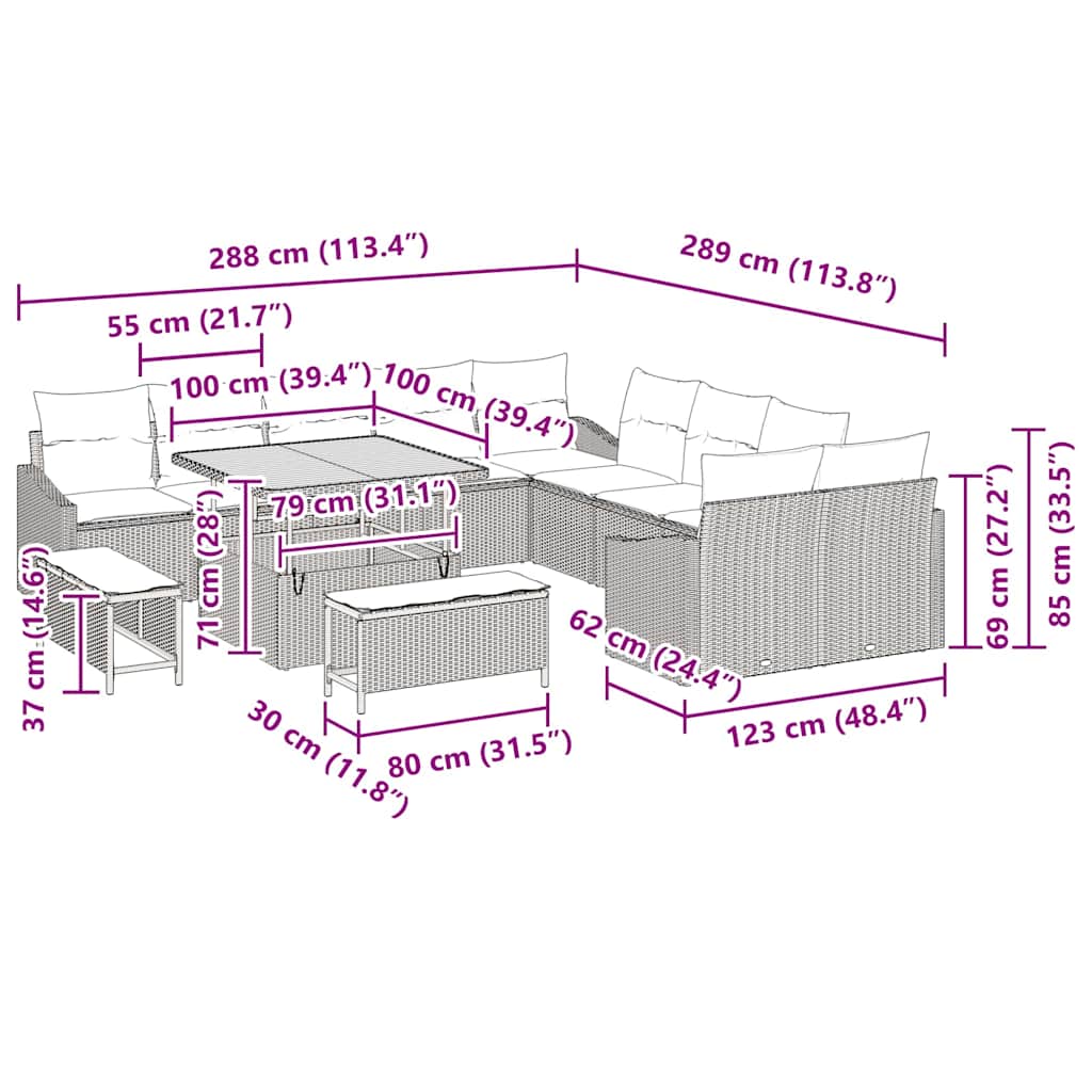 Gartensofa-set 13 stk. Schwarz Poly-Rattan