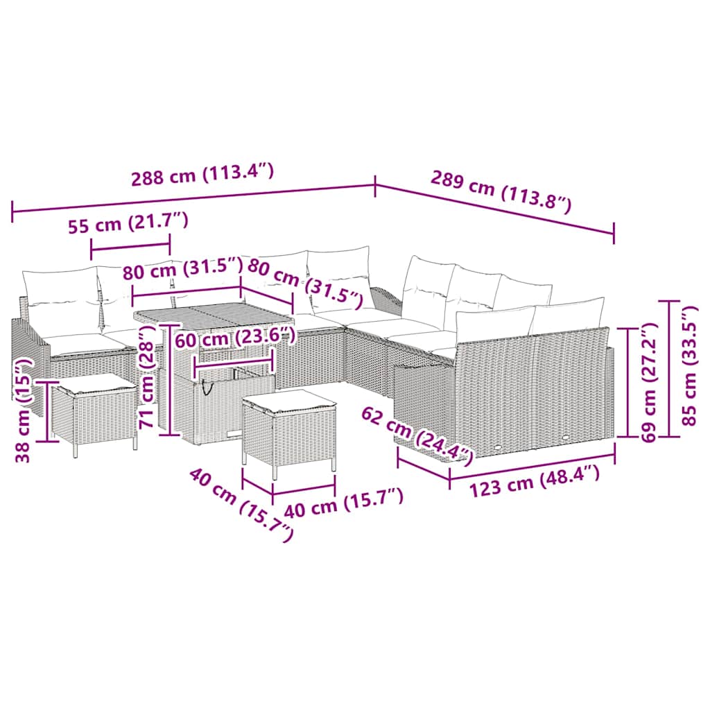 Gartensofa-set 13 stk. Schwarz Poly-Rattan