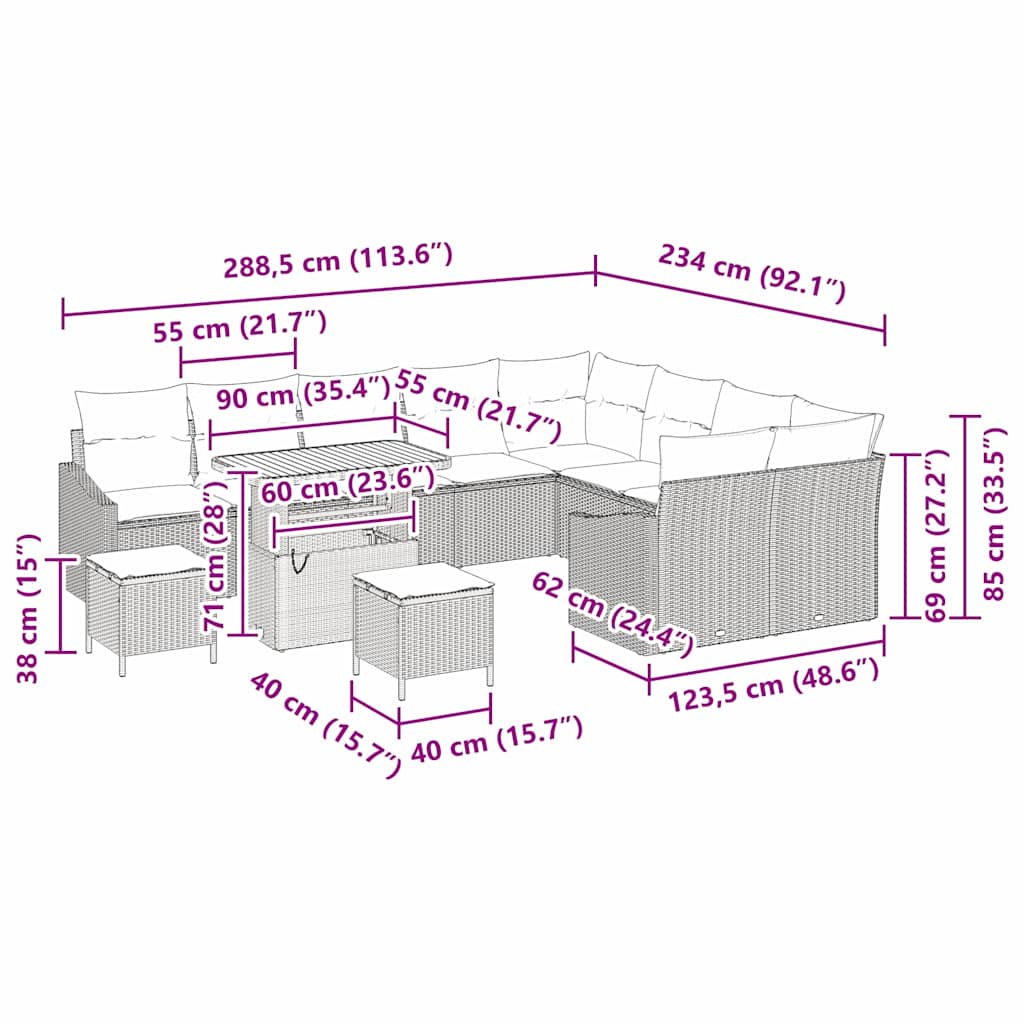 Gartensofa-set 13 stk. Schwarz Poly-Rattan