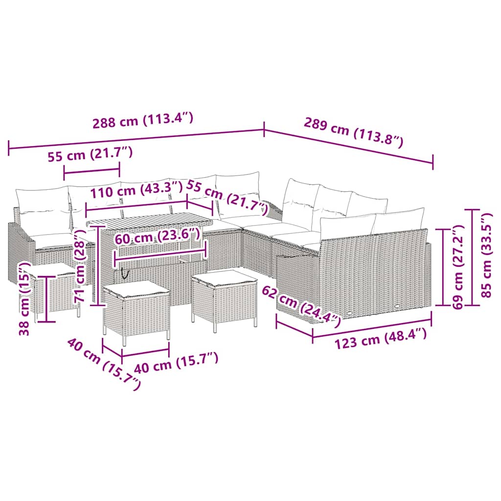 Gartensofa-set 14 stk. Schwarz Poly-Rattan