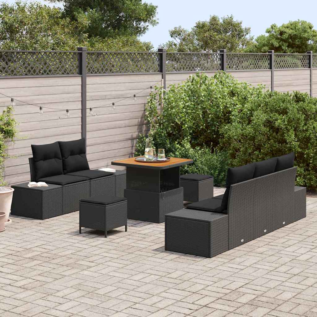 Gartensofa-set 8 Stk. Schwarz Poly-Rattan
