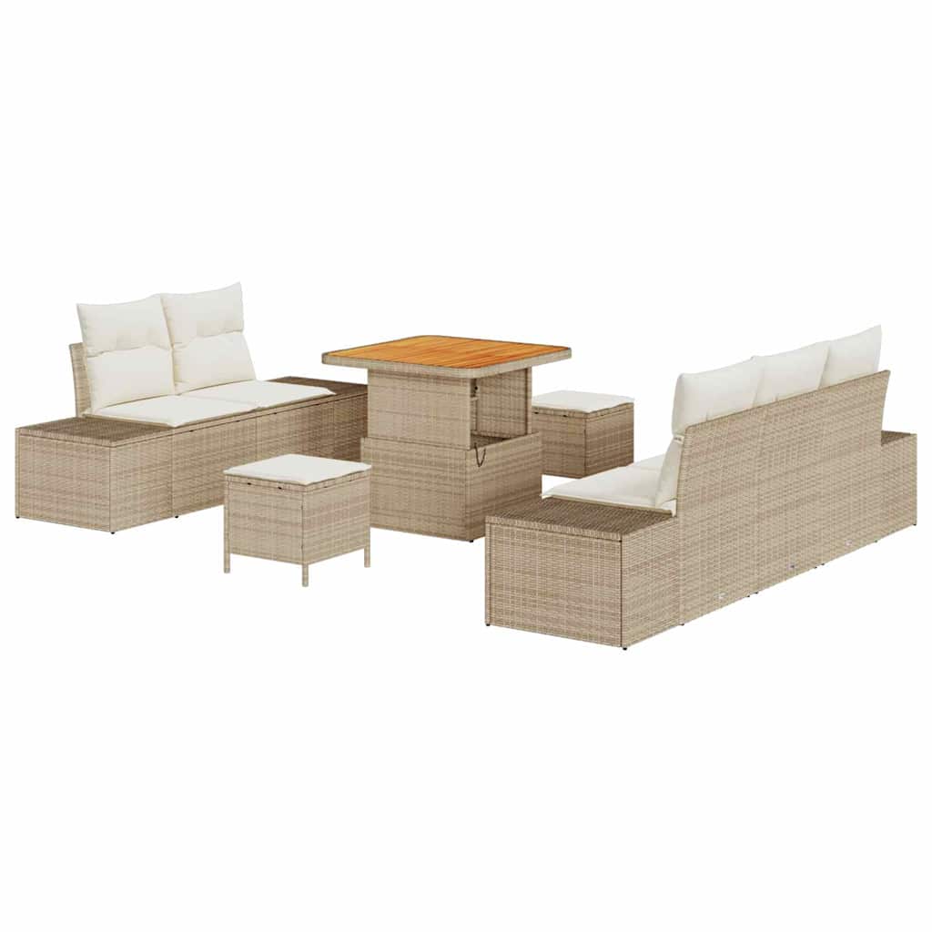Gartensofa-set mit Kissen 8 pcs Beige Poly-Rattan