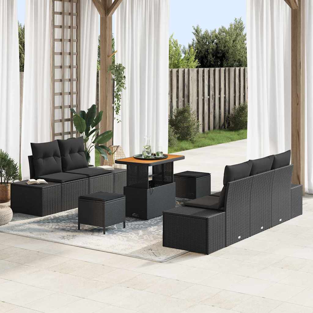 Gartensofa-set mit Kissen 8 pcs Schwarz Poly-Rattan