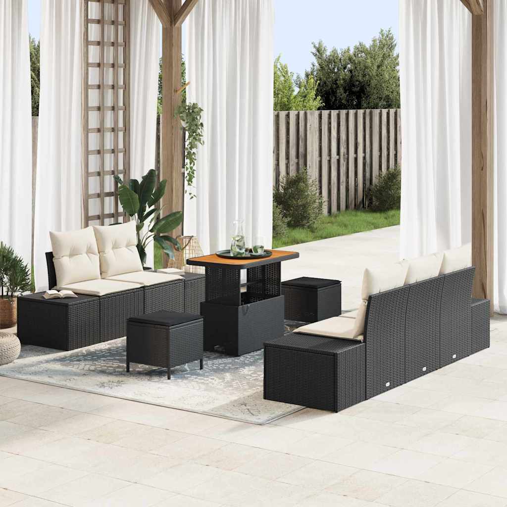 Gartensofa-set mit Kissen 8 pcs Schwarz Poly-Rattan