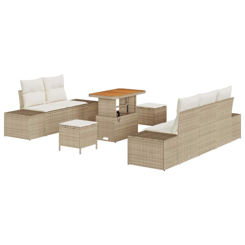 Gartensofa-set mit Kissen 8 pcs Beige Poly-Rattan