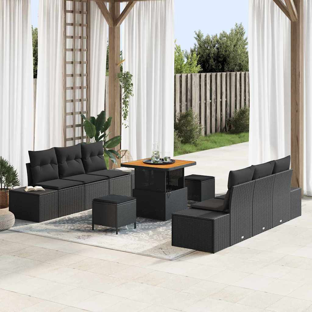 Gartensofa-set 9 stk. Schwarz Poly-Rattan
