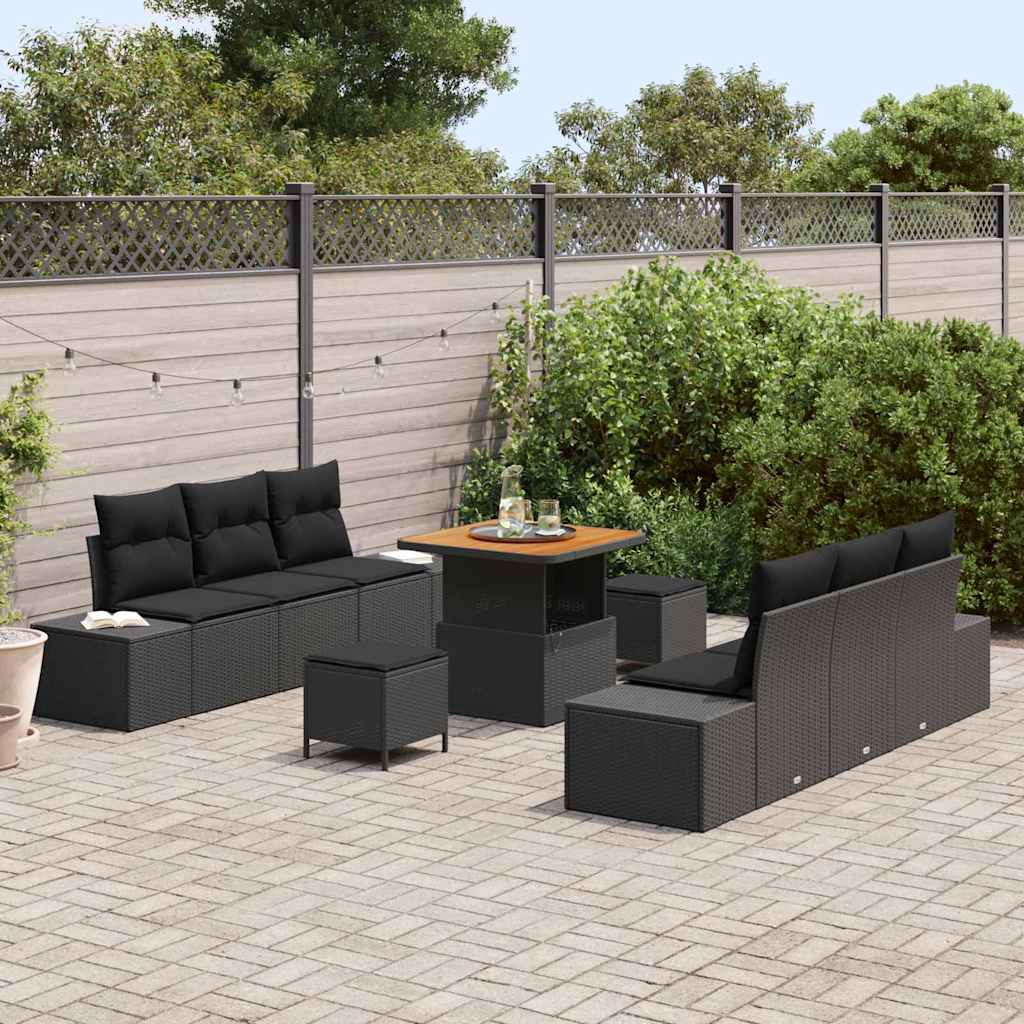 Gartensofa-set 9 stk. Schwarz Poly-Rattan