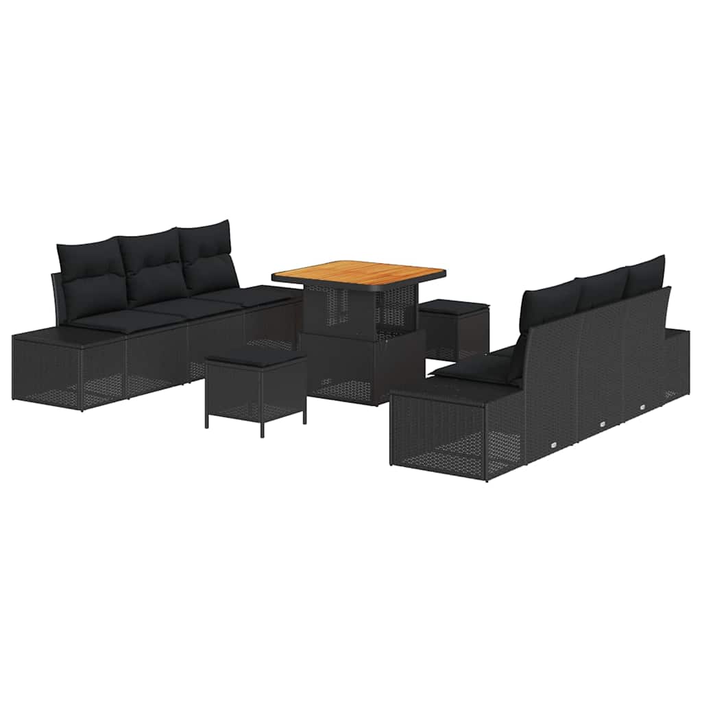 Gartensofa-set 9 stk. Schwarz Poly-Rattan