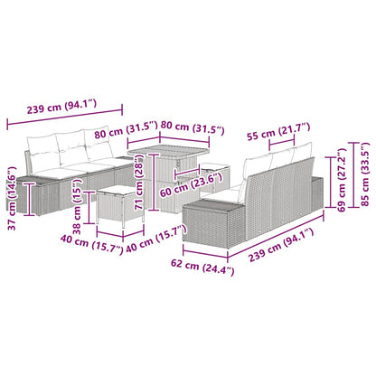 Gartensofa-set 9 stk. Schwarz Poly-Rattan