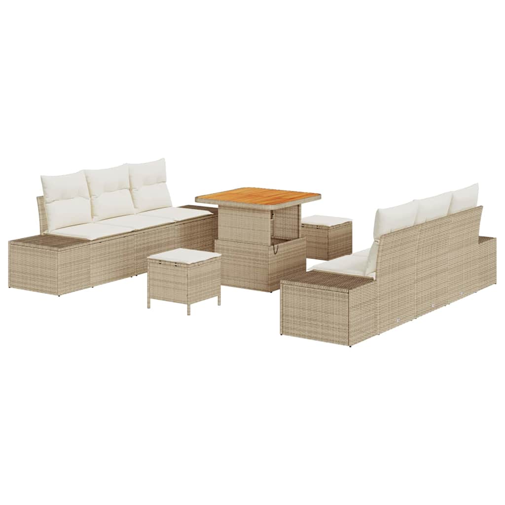 Gartensofa-set 9 stk. Beige Poly-Rattan