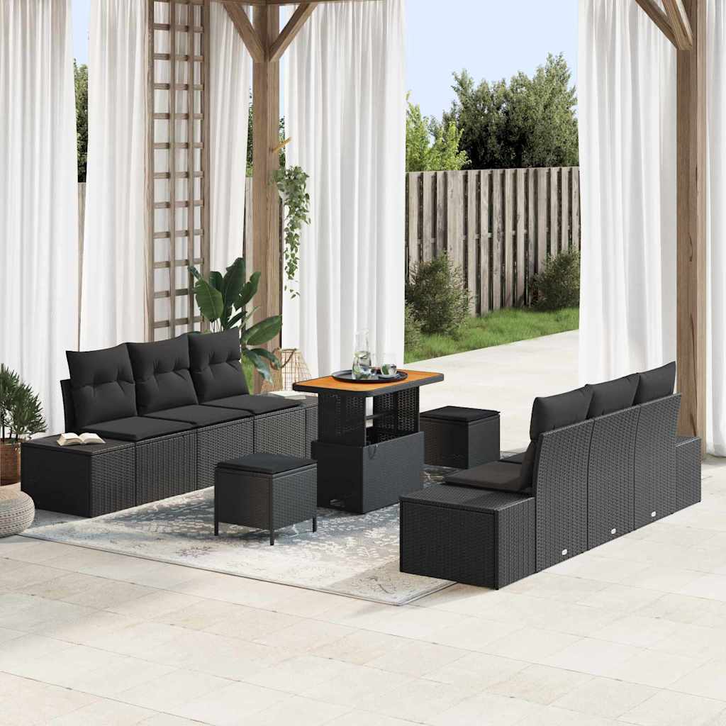 Gartensofa-set 9 stk. Schwarz Poly-Rattan