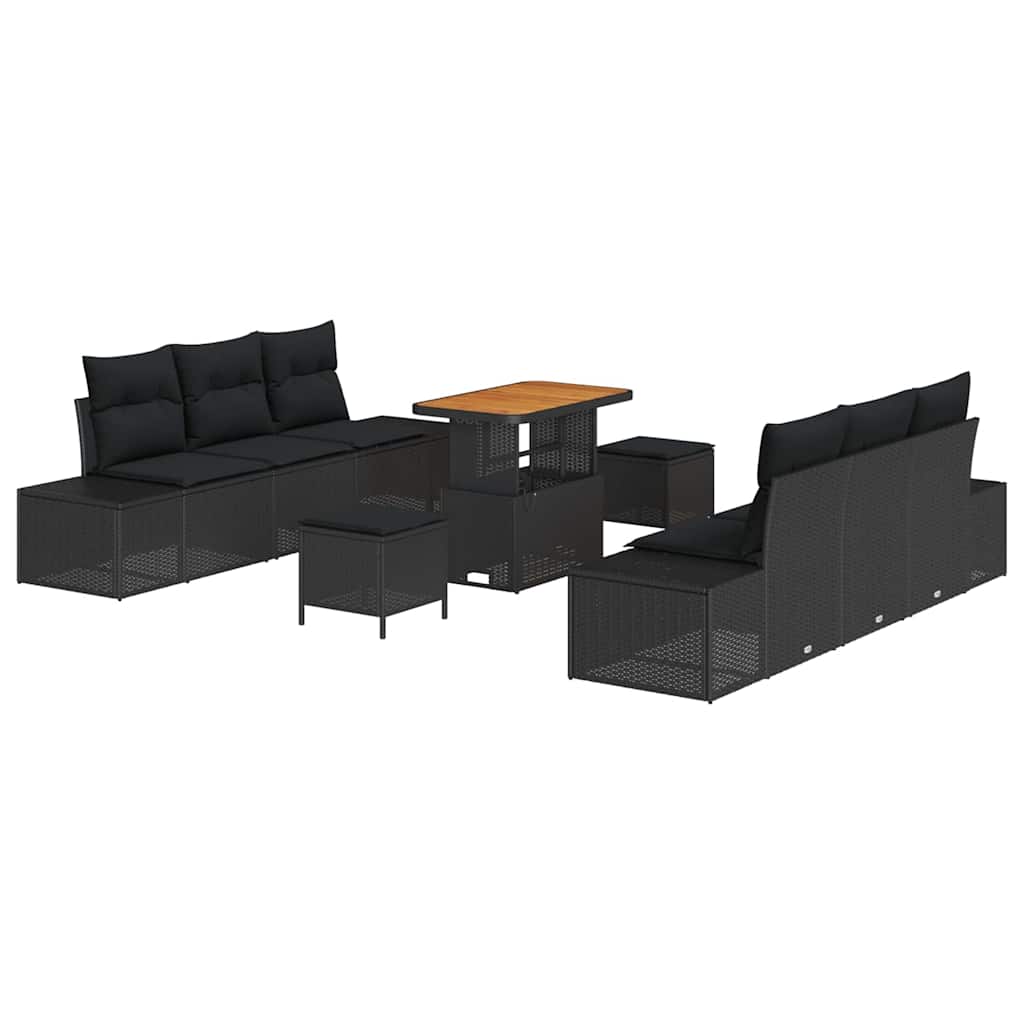 Gartensofa-set 9 stk. Schwarz Poly-Rattan