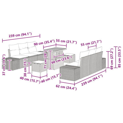 Gartensofa-set 9 stk. Schwarz Poly-Rattan