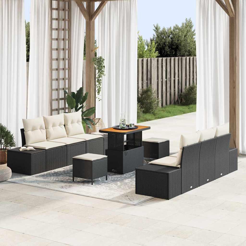 Gartensofa-set mit Kissen 9 pcs Schwarz Poly-Rattan