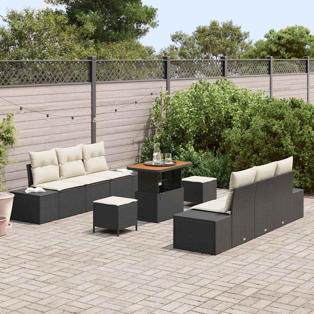 Gartensofa-set 9 Stk. Schwarz Poly-Rattan