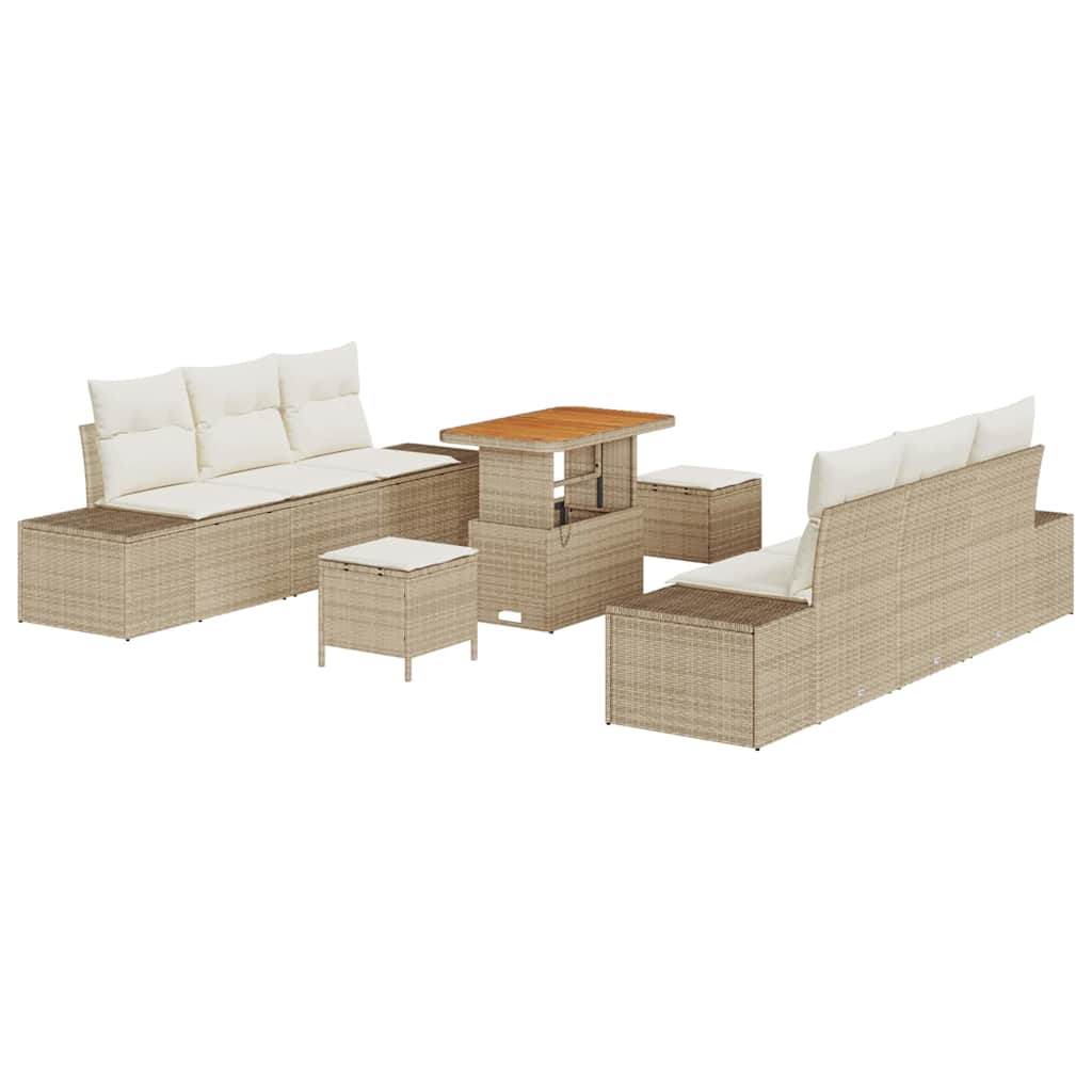 Gartensofa-set 9 stk. Beige Poly-Rattan