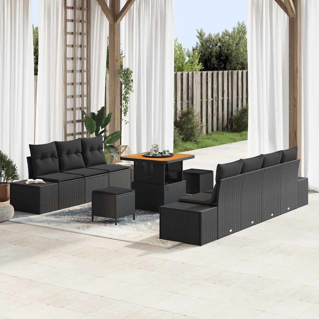Gartensofa-set 10 stk. Schwarz Poly-Rattan