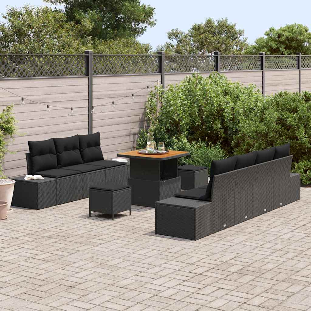 Gartensofa-set 10 stk. Schwarz Poly-Rattan