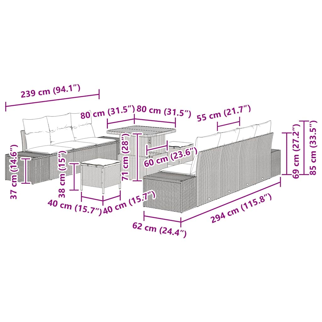 Gartensofa-set 10 stk. Schwarz Poly-Rattan
