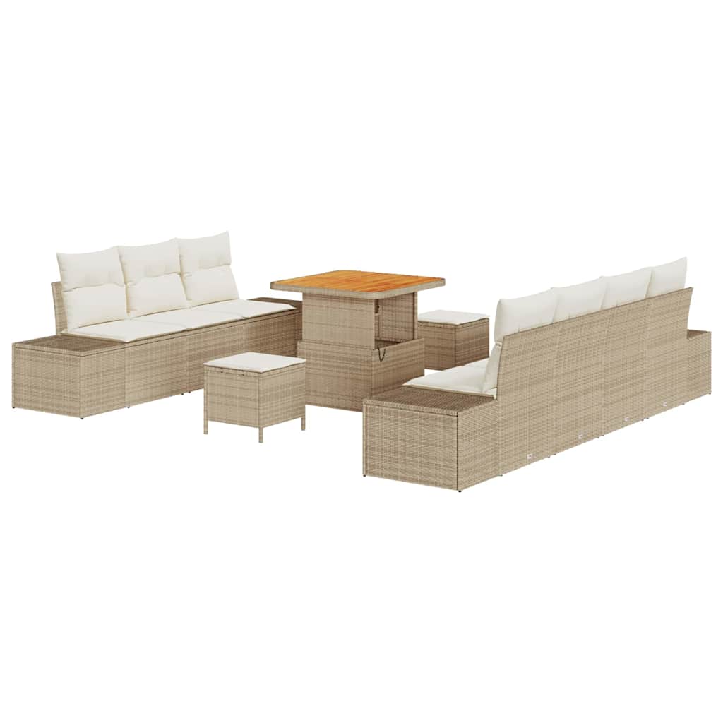 Gartensofa-set 10 stk. Beige Poly-Rattan