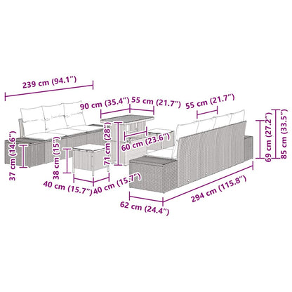 Gartensofa-set 10 stk. Schwarz Poly-Rattan
