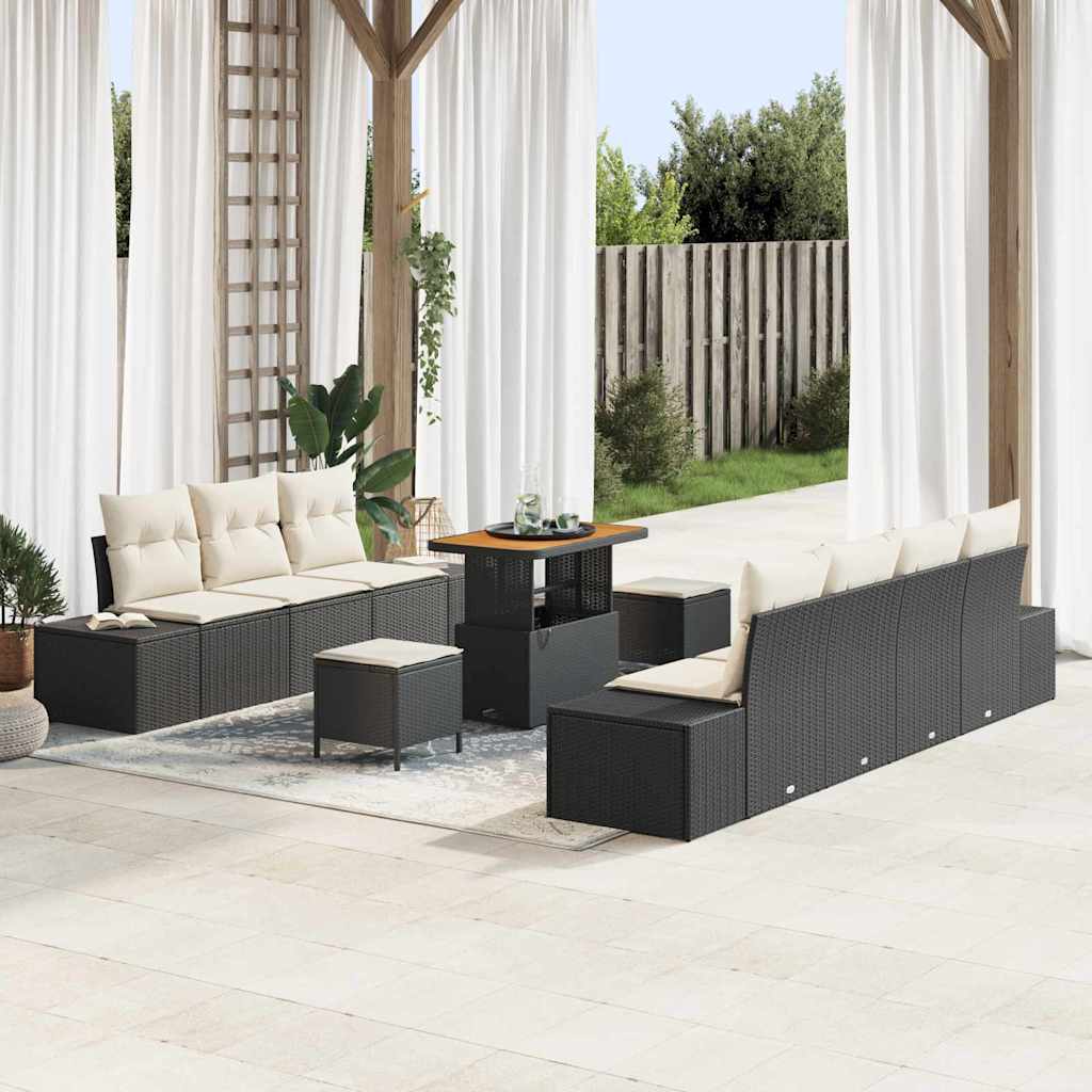 Gartensofa-set 10 stk. Schwarz Poly-Rattan