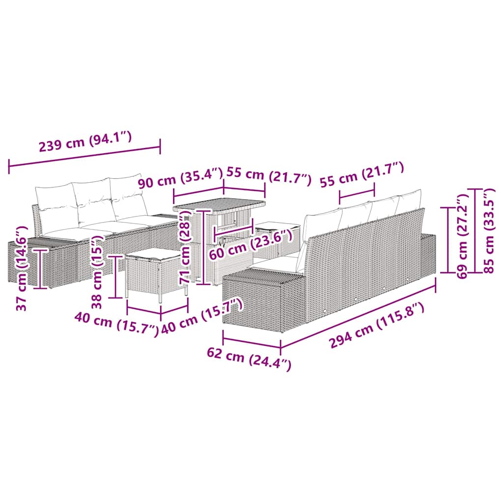 Gartensofa-set 10 stk. Schwarz Poly-Rattan