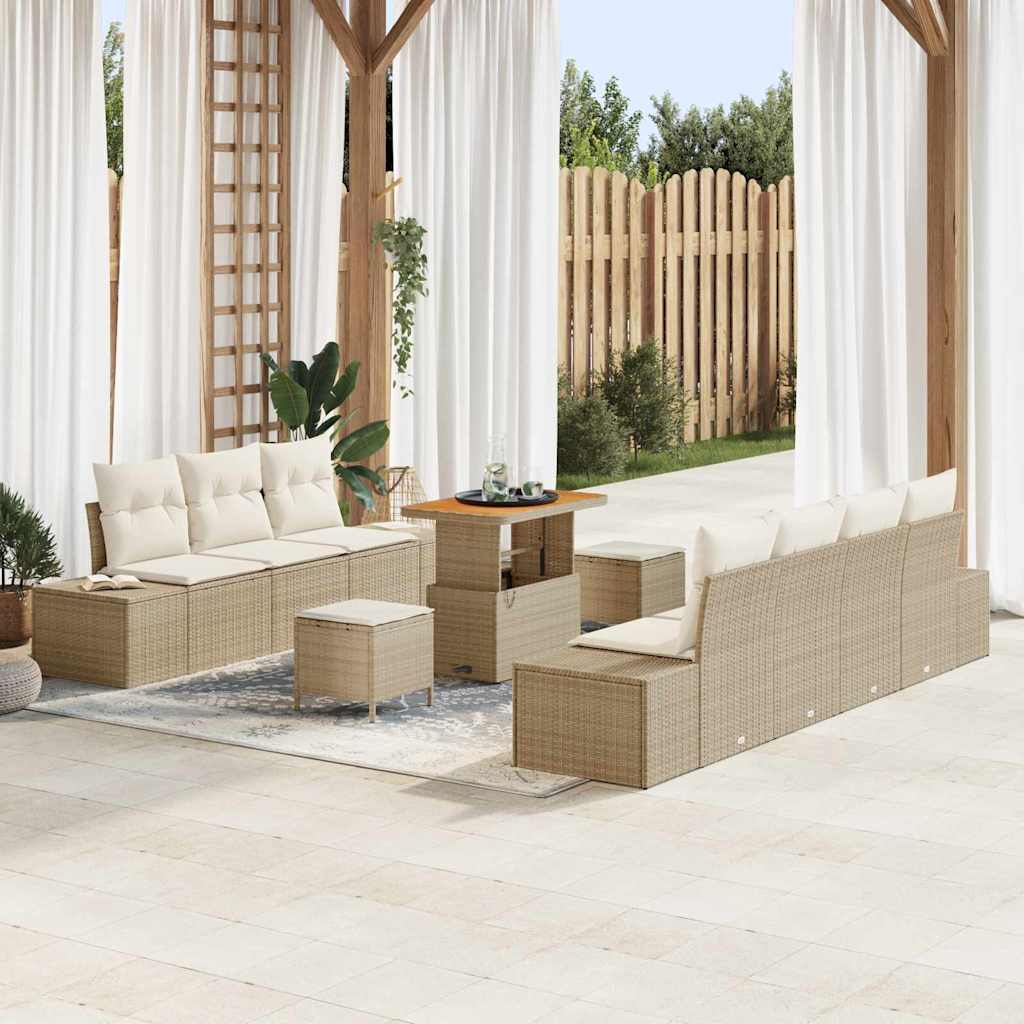 Gartensofa-set 10 stk. Beige Poly-Rattan